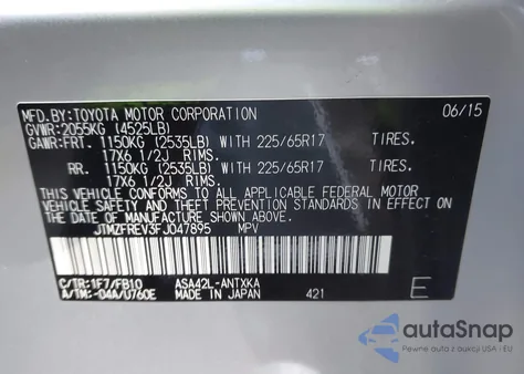 2015 Toyota Rav4 Le z USA, uszkodzony, nr VIN JTMZFREV3FJ047895